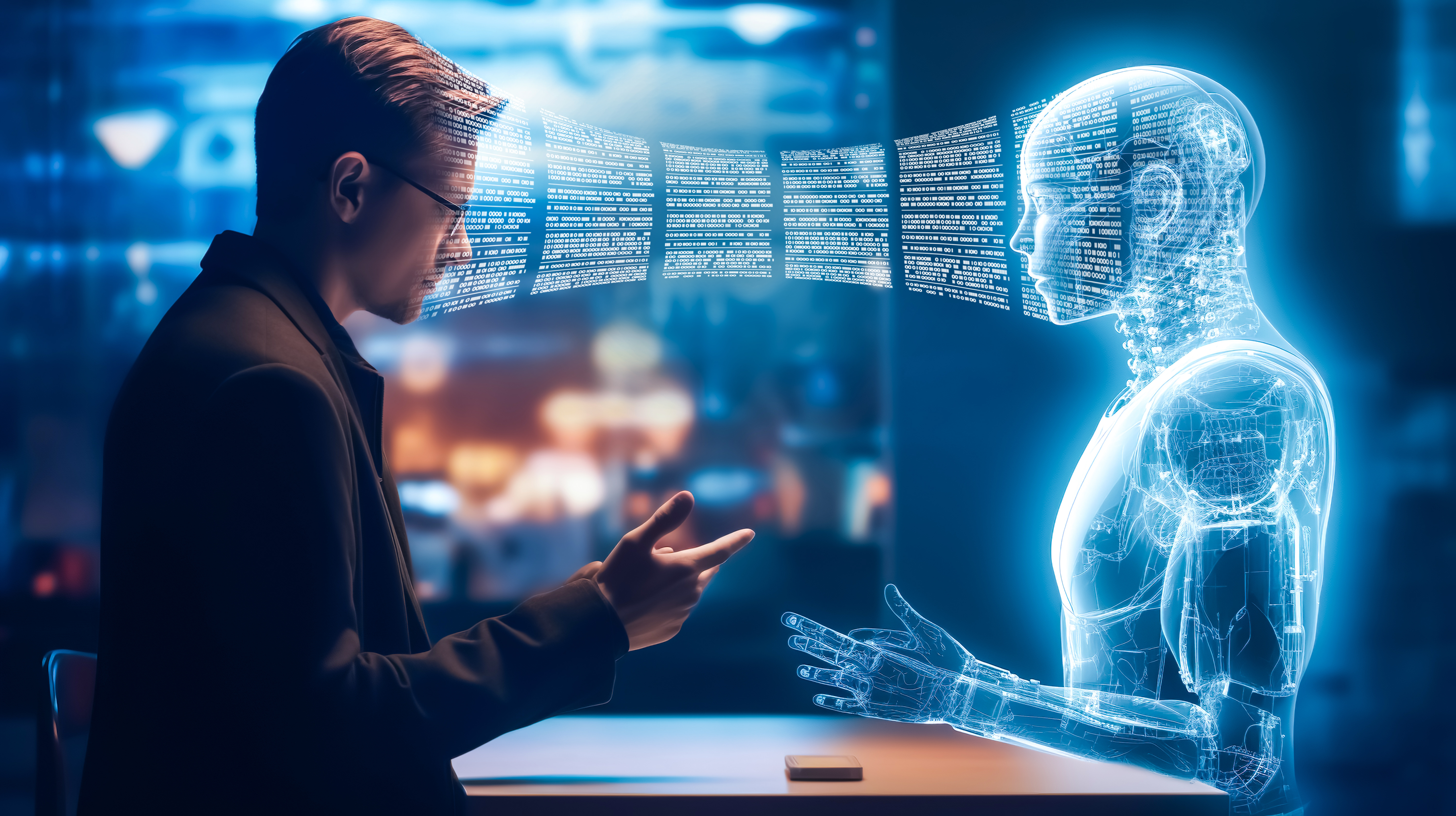 Anwender und Vortragender digital verbunden.